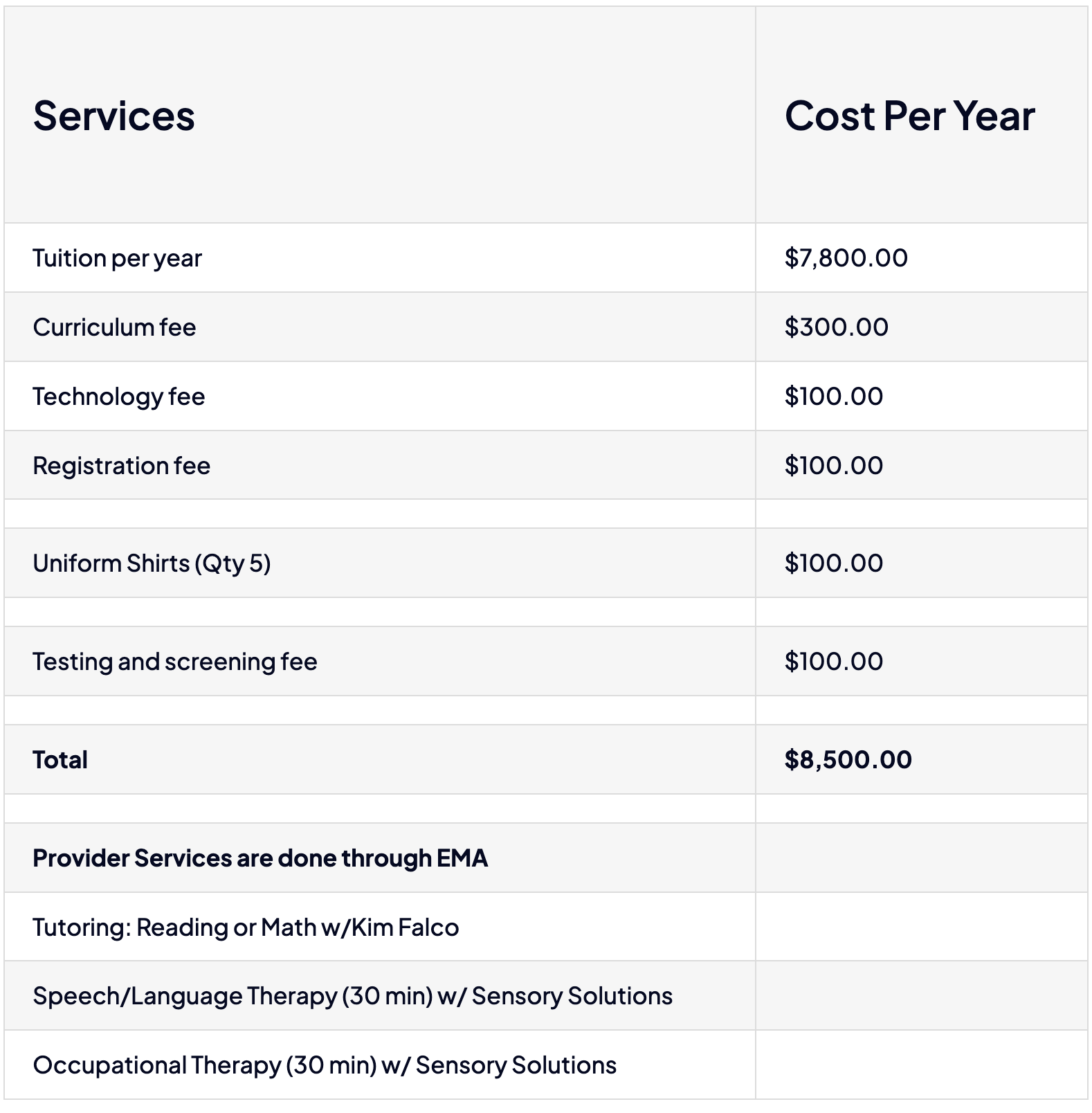 Tuition and Fees 2026-2027 Tuition School Year 2026-2027